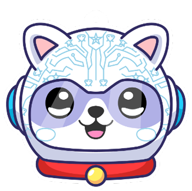 Smiling panda face with blue circuits on its forehead, rosy cheeks, black ears