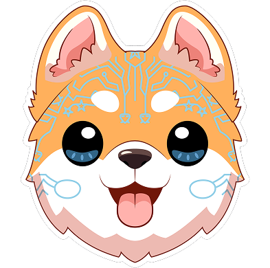 Smiling panda face with blue circuits on its forehead, rosy cheeks, black ears